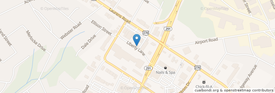 Mapa de ubicacion de Liberty Cafe en United States, South Carolina, Greenville County, Greenville.