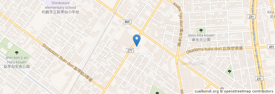 Mapa de ubicacion de とんでん en Japón, Prefectura De Hokkaidō, 石狩振興局, Sapporo, 北区.