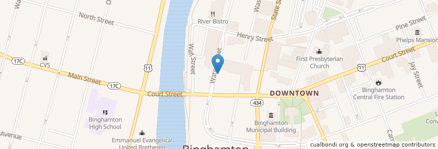 Mapa de ubicacion de Water Street Brewing Company en 美利坚合众国/美利堅合眾國, 纽约州 / 紐約州, Broome County, Binghamton.