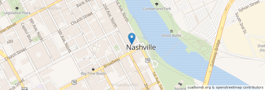Mapa de ubicacion de Hard Rock Cafe en 美利坚合众国/美利堅合眾國, 田纳西州, Nashville-Davidson.
