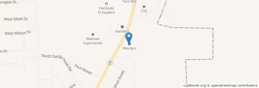 Mapa de ubicacion de Wendy's en アメリカ合衆国, インディアナ州, Orange County, Paoli.