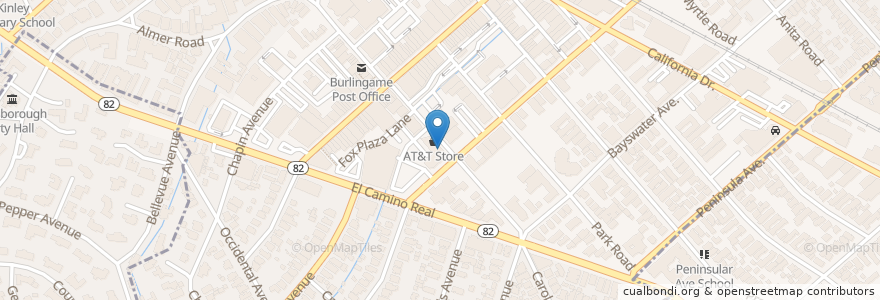 Mapa de ubicacion de Five Guys en アメリカ合衆国, カリフォルニア州, San Mateo County, Burlingame.