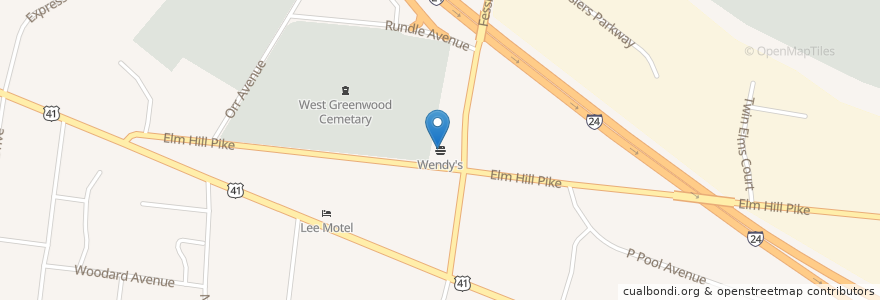 Mapa de ubicacion de Wendy's en Stati Uniti D'America, Tennessee, Nashville-Davidson.