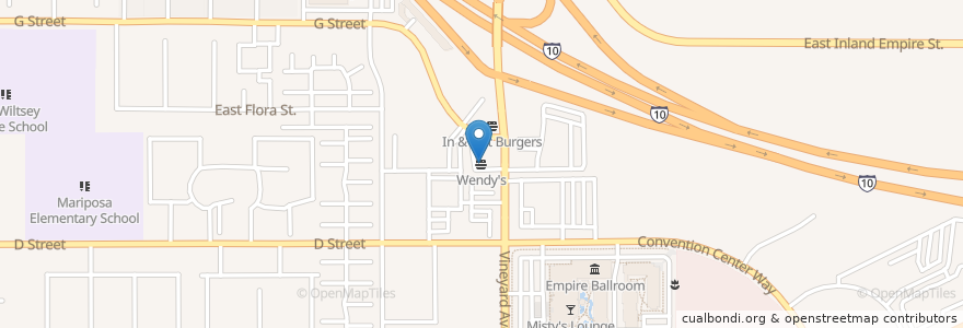 Mapa de ubicacion de Wendy's en 美利坚合众国/美利堅合眾國, 加利福尼亚州/加利福尼亞州, San Bernardino County, Ontario.