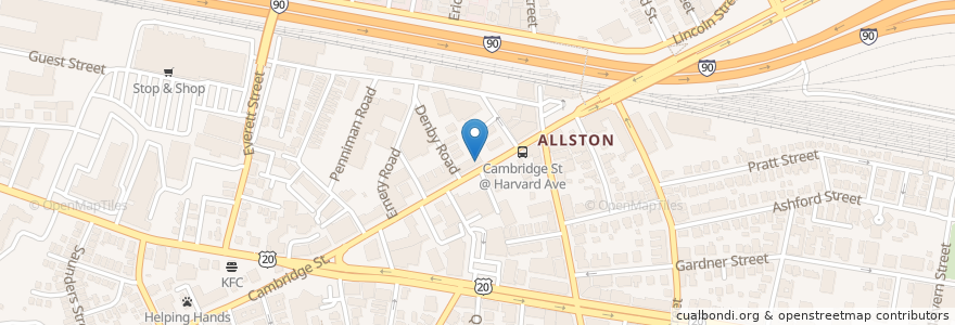 Mapa de ubicacion de LuLu's Allston en Stati Uniti D'America, Massachusetts, Suffolk County, Boston.