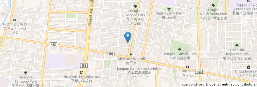 Mapa de ubicacion de ジャンボ焼き鳥　ちねん en Japan, Hokkaido Prefecture, Ishikari Subprefecture, Sapporo, Toyohira Ward.