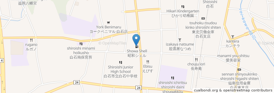Mapa de ubicacion de 昭和シェル en Japão, 宮城県, 白石市.