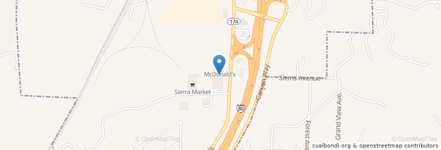 Mapa de ubicacion de Colfax Max Burgers en Estados Unidos De América, California, Placer County, Colfax.