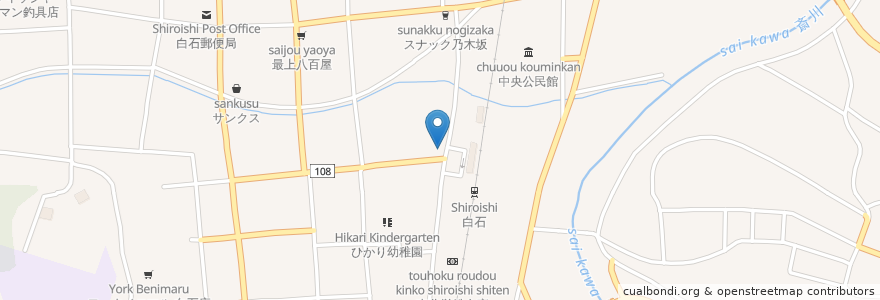 Mapa de ubicacion de 元祖白石うーめん処なかじま 駅前店 en Japonya, 宮城県, 白石市.