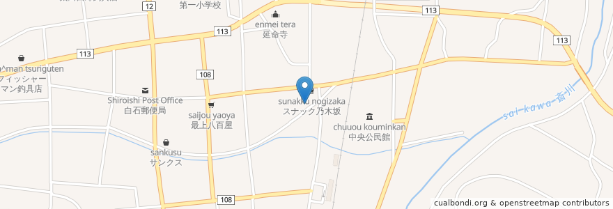 Mapa de ubicacion de 気仙沼やきにく とんかつ店 en اليابان, 宮城県, 白石市.