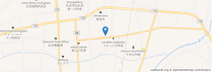 Mapa de ubicacion de 柴原耳鼻咽喉科 en ژاپن, 宮城県, 白石市.