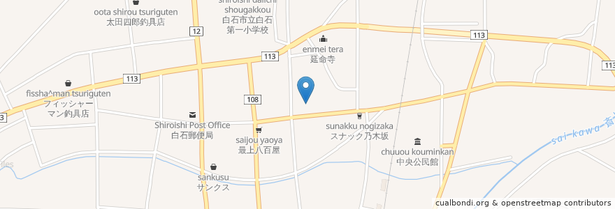 Mapa de ubicacion de 熊野神社 en 日本, 宮城県, 白石市.
