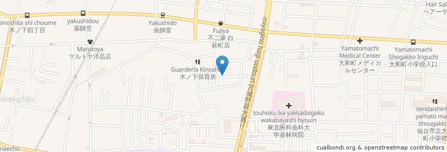 Mapa de ubicacion de 大和町一丁目南公園 en Japan, Präfektur Miyagi, 仙台市, 若林区.