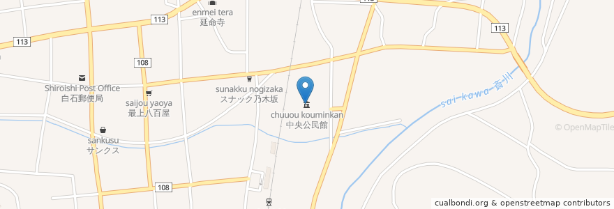 Mapa de ubicacion de 中央公民館 en Japão, 宮城県, 白石市.