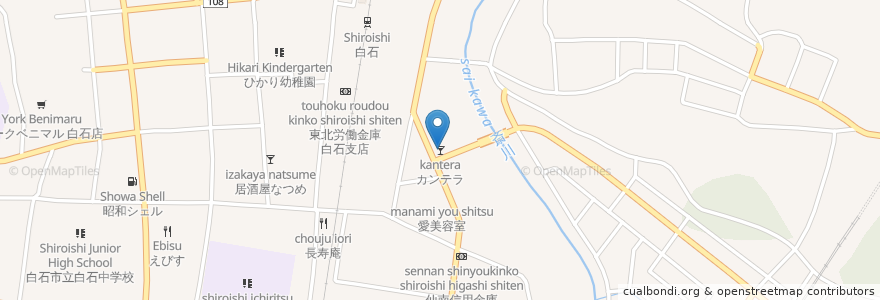 Mapa de ubicacion de カンテラ en Japonya, 宮城県, 白石市.