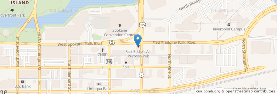 Mapa de ubicacion de Fast Eddie's All-Purpose Pub en الولايات المتّحدة الأمريكيّة, واشنطن, Spokane County, Spokane.