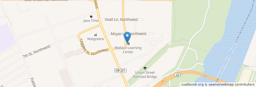 Mapa de ubicacion de Wallace Learning Center en 美利坚合众国/美利堅合眾國, 俄勒冈州/俄勒岡州, Polk County, Salem.