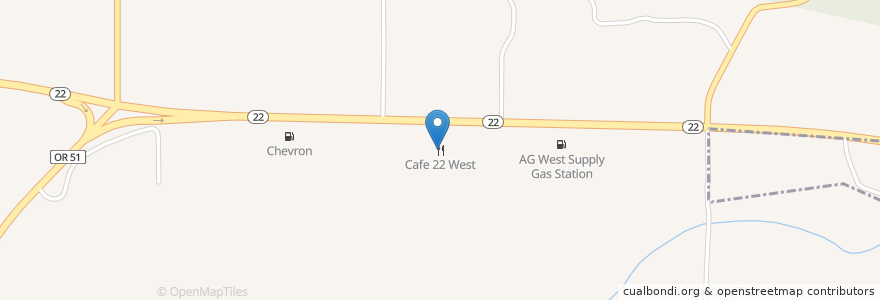 Mapa de ubicacion de Cafe 22 West en United States, Oregon, Polk County.