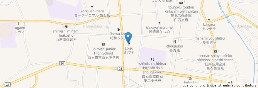 Mapa de ubicacion de えびす en Япония, Мияги, 白石市.