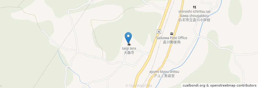 Mapa de ubicacion de 大義寺 en Japão, 宮城県, 白石市.