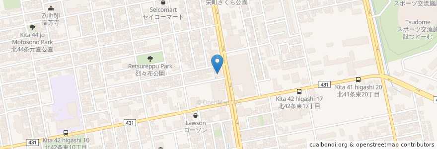 Mapa de ubicacion de 旭川信用金庫 en Japon, Préfecture De Hokkaidō, 石狩振興局, 札幌市, 東区.
