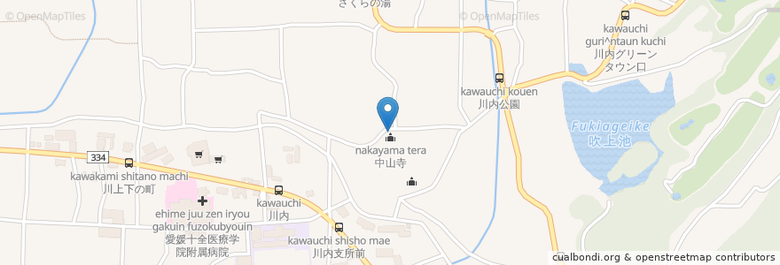 Mapa de ubicacion de 中山寺 en Jepun, 愛媛県, 東温市.