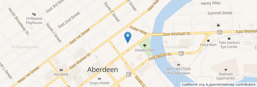 Mapa de ubicacion de Tesla Supercharger en 미국, 워싱턴, Grays Harbor County, Aberdeen.