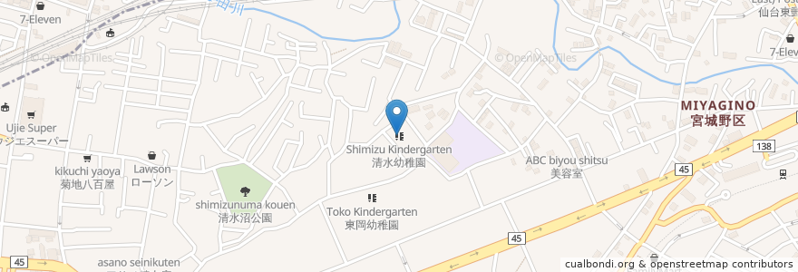 Mapa de ubicacion de 清水幼稚園 en اليابان, 宮城県, 仙台市, 宮城野区.