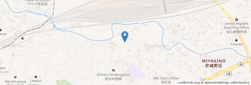 Mapa de ubicacion de 原町すいせん保育所 en Japon, Préfecture De Miyagi, 仙台市, 宮城野区.