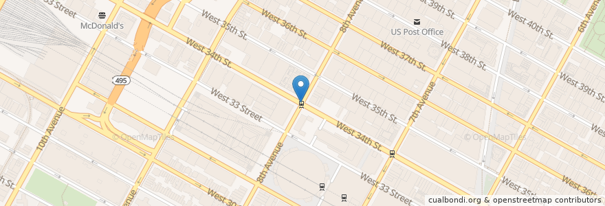 Mapa de ubicacion de Penn Station en 美利坚合众国/美利堅合眾國, 纽约州 / 紐約州, 纽约, 纽约县, Manhattan, Manhattan Community Board 5, Manhattan Community Board 4.
