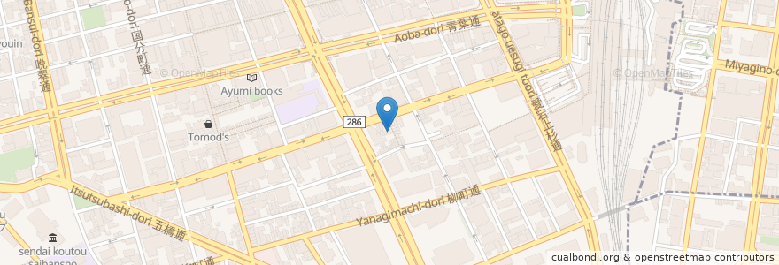 Mapa de ubicacion de もんじゃ焼 下町や en اليابان, 宮城県, 仙台市, 青葉区.