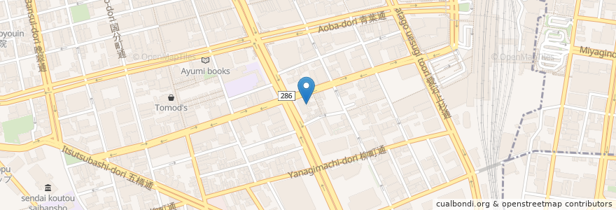 Mapa de ubicacion de ん ビストロ en اليابان, 宮城県, 仙台市, 青葉区.