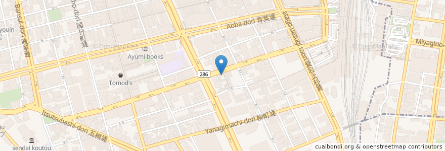 Mapa de ubicacion de 仙台銀座 へそのを en 일본, 미야기현, 仙台市, 青葉区.