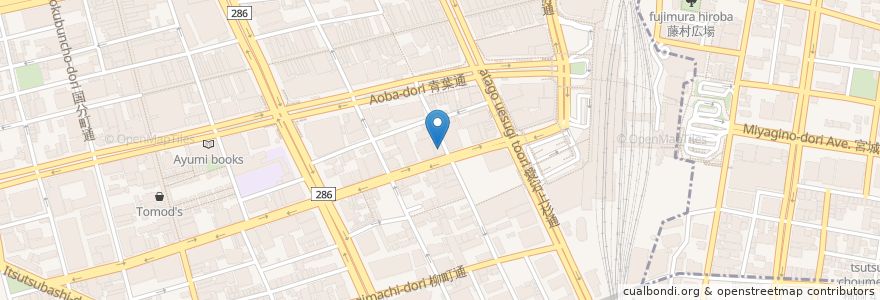 Mapa de ubicacion de 七十七銀行 南町通支店 en Japan, Miyagi Prefecture, Sendai, Aoba Ward.
