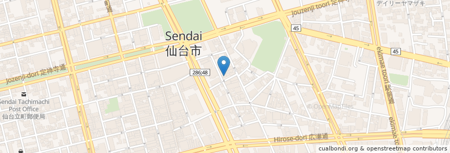 Mapa de ubicacion de 手打ち蕎麦 山がた en Japonya, 宮城県, 仙台市, 青葉区.