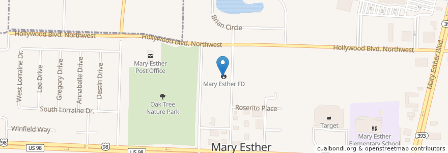 Mapa de ubicacion de Mary Esther FD en 美利坚合众国/美利堅合眾國, 佛罗里达州/佛羅里達州, Okaloosa County, Mary Esther.