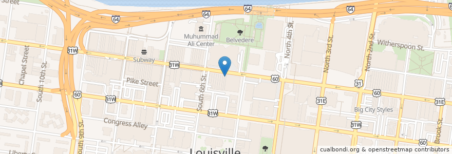 Mapa de ubicacion de Heine Brother's Coffee en Estados Unidos De América, Kentucky, Jefferson County, Louisville.