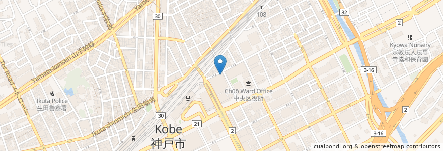Mapa de ubicacion de クリオロ カフェ en Jepun, 兵庫県, 神戸市, 中央区.
