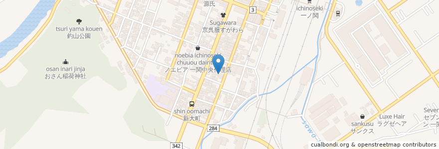 Mapa de ubicacion de 小原眼科 en Japón, Prefectura De Iwate, 一関市.
