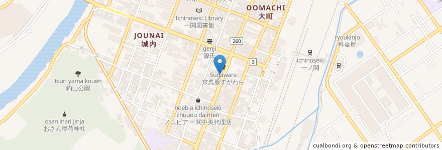 Mapa de ubicacion de 味道楽 en Japan, 岩手県, 一関市.