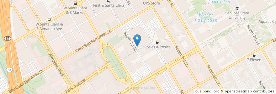 Mapa de ubicacion de Johnny Rockets en 미국, 캘리포니아주, Santa Clara County, San Jose.