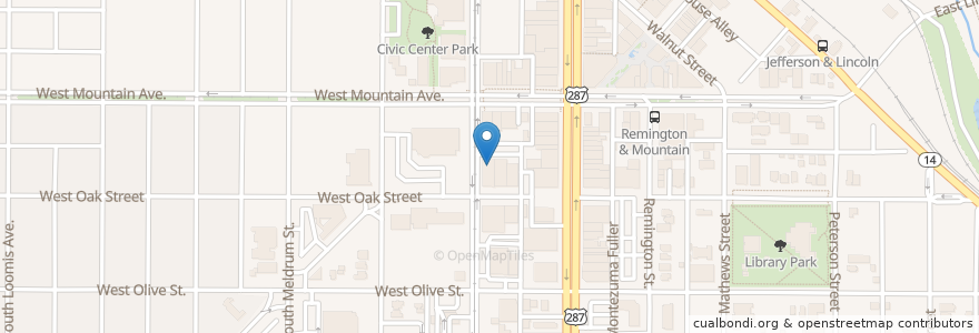 Mapa de ubicacion de Everyday Joe's Coffee House en 미국, 콜로라도, Larimer County, Fort Collins.