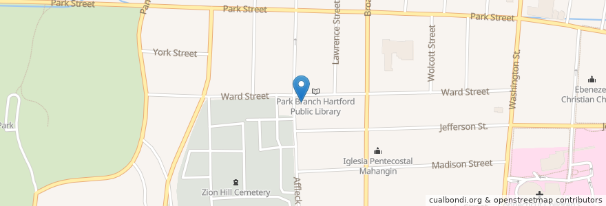 Mapa de ubicacion de Hartford Police Substation en Estados Unidos Da América, Connecticut, Hartford County, Hartford.