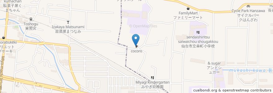 Mapa de ubicacion de cocoro en 日本, 宮城県, 仙台市, 青葉区, 宮城野区.