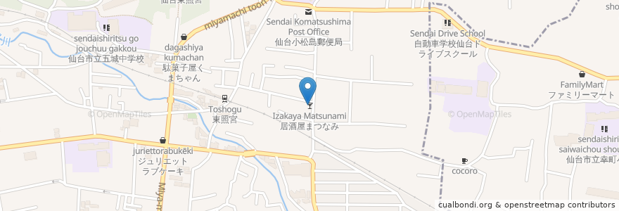 Mapa de ubicacion de 居酒屋まつなみ en 日本, 宮城県, 仙台市, 青葉区.