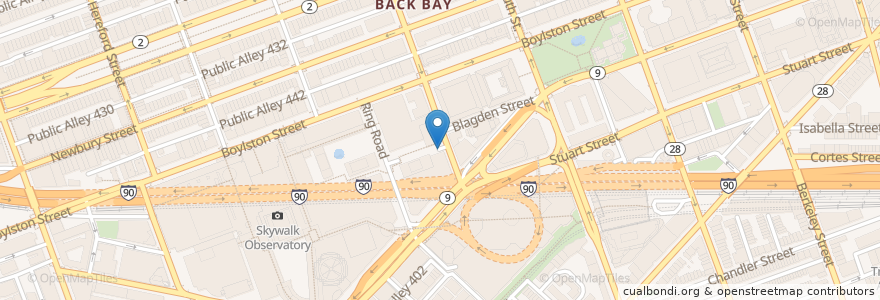 Mapa de ubicacion de Prudential Center Garage en Vereinigte Staaten Von Amerika, Massachusetts, Suffolk County, Boston.
