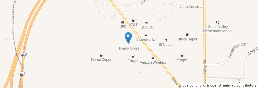 Mapa de ubicacion de Jimmy John's en Соединённые Штаты Америки, Индиана, Floyd County, New Albany.