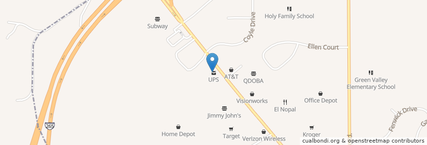 Mapa de ubicacion de The UPS Store en United States, Indiana, Floyd County, New Albany.