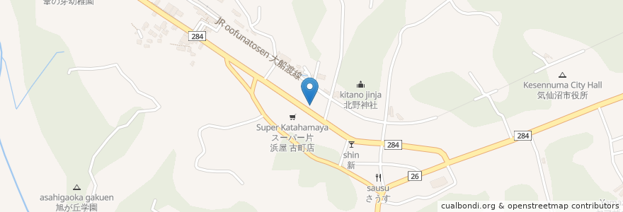 Mapa de ubicacion de 気仙沼信用金庫 駅前支店 en 日本, 宮城県, 気仙沼市.