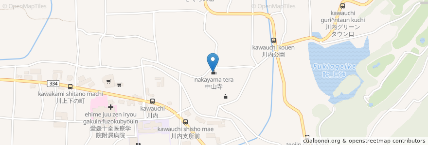 Mapa de ubicacion de 中山寺 en 日本, 愛媛県, 東温市.